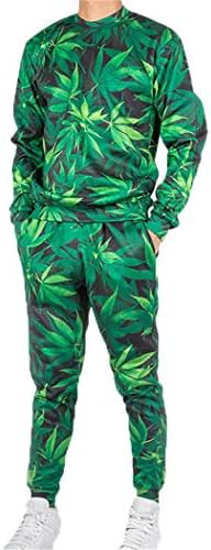 Fulbhprint обична улична облека и панталони зелена коноп лисја плевел 3Д екипаж качулка влезови мажи жени трагања