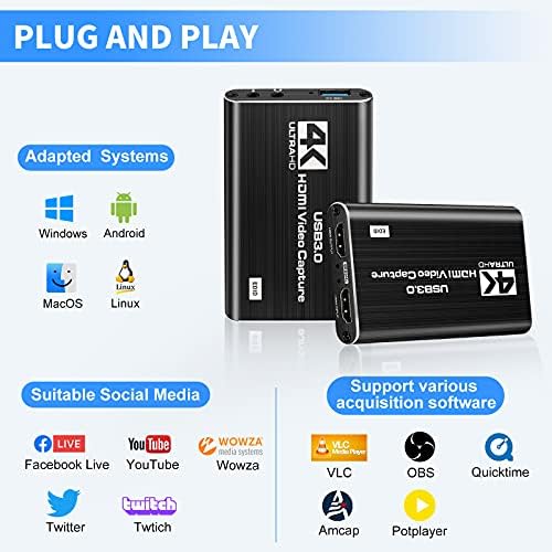 CaptureC 4k Фаќање Картичка, 1080p 60fps Видео Игра Фаќање Картичка HDMI USB3. 0 Со Микрофон Влез Аудио Излез За Nintendo Прекинувач
