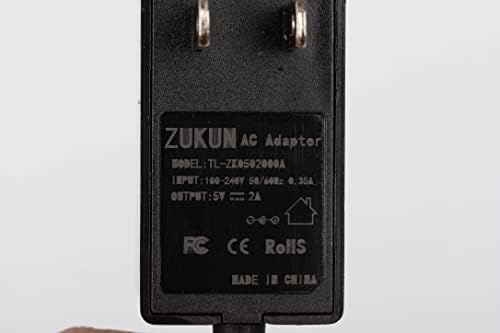 Zukun 5V 2A AC адаптер полнач го регулирал кабелот за напојување за LED лента, CCTV камера, BT звучник, GPS, веб -камера, рутер