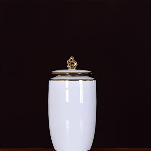 н/бела застаклена керамичка тегла за чување вазна со капаци керамички ракотворби украси златна рачка чај тегла