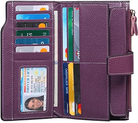 Sendefn Жени Кожа Паричници Рфид Блокирање Држач Спојката Картичка Дами Чанта Со Џеб Патент