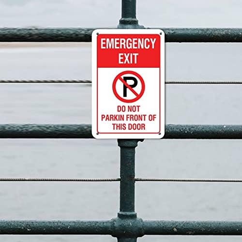 Излез за итни случаи Не Паркирајте Пред Оваа Врата Метален Знак Издржливо Предупредување Калај Плакета Отпорна На Временски Услови Заштитена