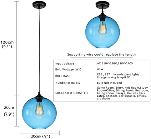 Simple Simple стаклена топка, осветлување, индустриски гроздобер E26 Loth Bar таванот виси ламба, 1-светло мини глобус тавански лустер за
