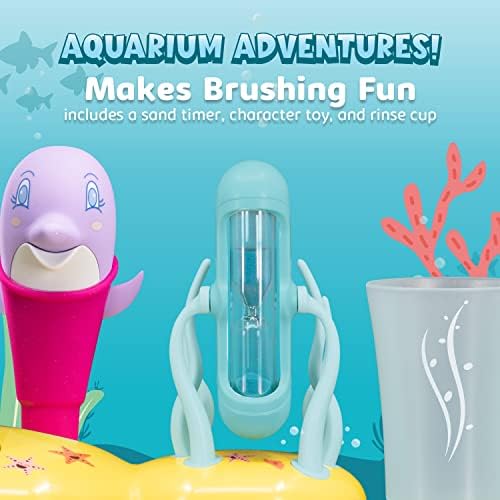 Aquasonic Kids Sonic електрична четка за заби за возраст од 3+ | 2 глави на четки, играчка, тајмер, плакнење чаша | 2 режими за четкање: Чиста и мека | Сет на авантури со аквариум