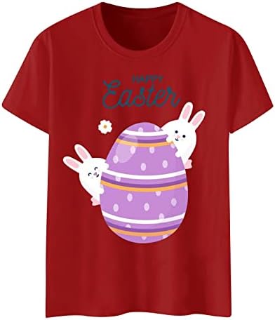 Lcepcy Women Велигденски празник маички со краток ракав, симпатични графички кошули со јајца од јајце, О вратот Обични врвови блузи за лето