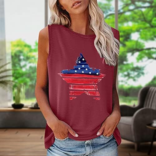 Резервоари за жени Обични летни графички резервоари за жени без ракави со ракави печатење резервоарот врвни патриотски маички кошули