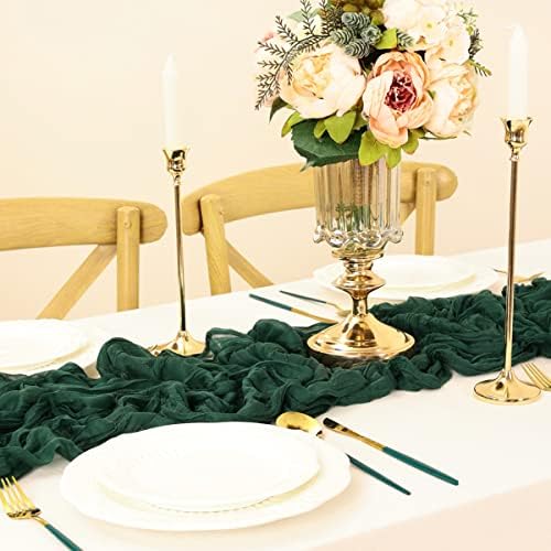 Linxtar Emerald Green Cheesecloth Table Runner 10ft Vintage Rustic Gauze Table чаршав пролетен декор 35x122 инчи бохо свадба бебе