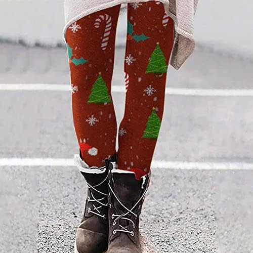 Грдите Божиќни хеланки за жени Симпатични снежни печатени празници за одмор Панталони со високи половини зимски термички дното