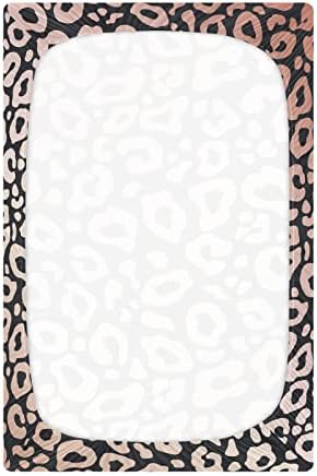 Алаза животни леопард печати розово злато креветчиња за креветчиња опремени листови за басинет за момчиња девојчиња дете, стандардна