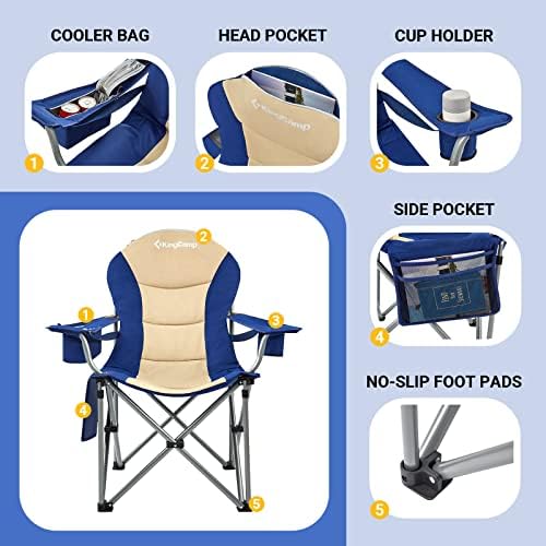 Kingcamp Лумбална поддршка за кампување столици со поладна торба со преклопување стол за кампување за возрасни со прилагодлива