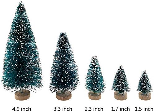 36 парчиња мини вештачки новогодишни елки пластични сисални дрвја шише четки дрвја снег мраз украси со дрвена база за Божиќна домашна забава