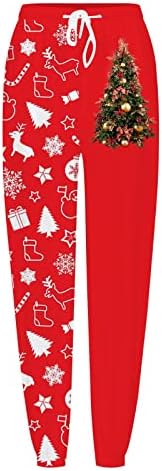 Womenените Божиќни печати џемпери, се протегаат со високи половини, опуштени фитти џемпери ирваси пешачење за атлетски салон џогери