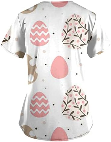 Велигденска униформа scrubs_tops за жени-јајце-јајце-јајце печати врвни лабави вклопувачки врвови на медицински сестри со џебови