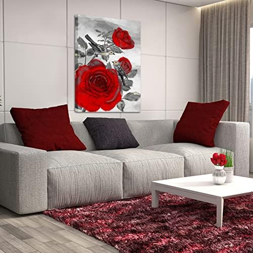 Фушвер црвена роза платно сликање голема цветна слика уметност за wallид испружена АДН врамена цветна канцеларија за домашни украси giclee роза уметнички дела подготв?