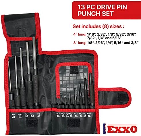Exxo Tools Pin Pin Punch Set - 13 парче погон игла Постави алатка за удар мини алатка за пакети за пакети за пакети поставени на ролни игла