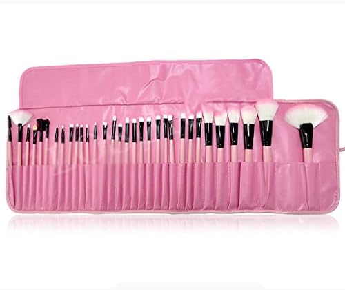 N/A 32 парчиња дрва рачка црна/розова професионална четка за шминка поставена PU кожна торба за разубавување алатка за разубавување
