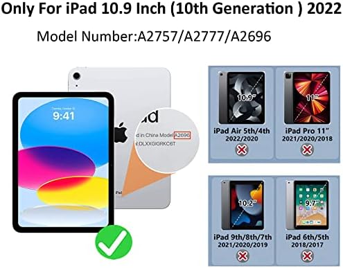 Nannxiebky iPad 10-та генерација 10,9 инчи 2022 кутија, iPad 10-та генерација, куќиште со повеќе гледање фолио кожен паричник паметен