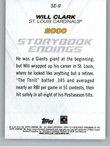 2018 Топс ажурирање на приказни за завршни книги SE-9 Will Clark St. Louis Cardinals Официјална картичка за тргување со бејзбол МЛБ
