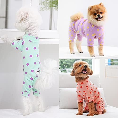 Pajamas U & Pet Polka Dot Dot Dog Pajamas, мек материјал што се протега од желка за кучиња, сите-во-едно кучиња облека за мали