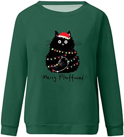 Tunuskat женски смешни божиќни маички весели весели мелки со долги ракави кошули слатки црни масти мачки графички мачки симпатични Божиќни врвови