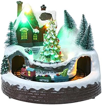 JKLL Божиќно предводено осветлено музичко село смола занает украс Десктоп декорација Божиќна куќа декор со USB и батерија двојна