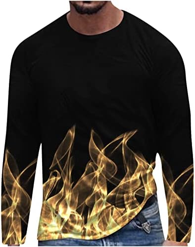 Менс спортски кошули 3Д дигитално печатење тркалезен врат со долг ракав, фитнес патека за фитнес, блуза лабава вклопувачка удобност