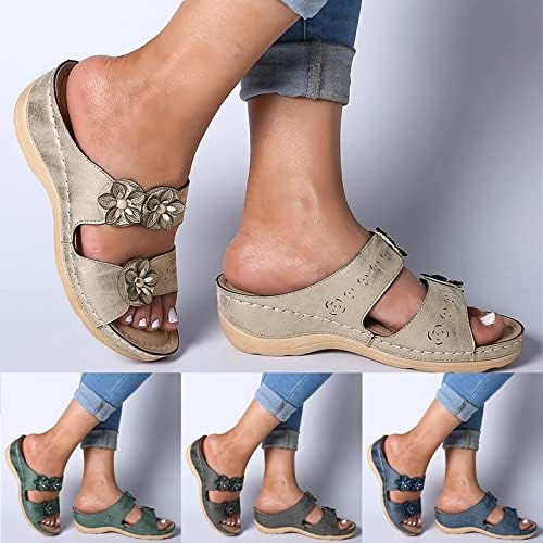 Quealent женски сандали облечени, женски сандали ортопедски отворени пети сандали ретро анти -лизгачки удобни чевли за дишење