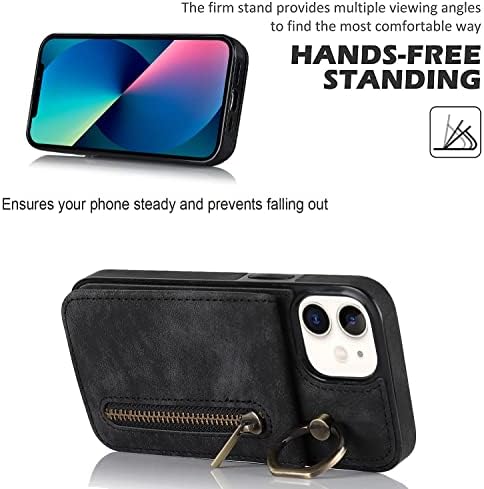 Телефонски куќиште за покривање на паричникот за iPhone 12 мини 5,4 инчи, ултра тенок пун -кожен случај со карактеристики на