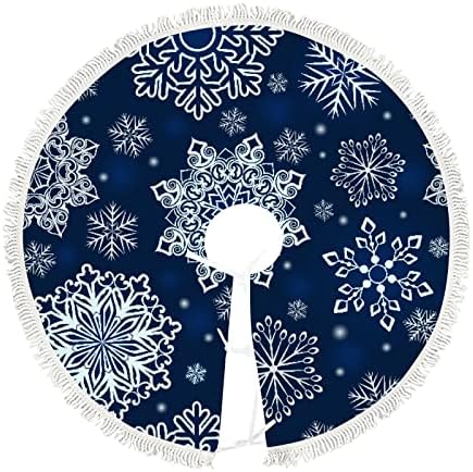 КСОЛАР Елка Здолништа Големи 48 Апстрактни Сина Бела Снегулка, Внатрешен Отворен Божиќ Украси Дрво Мат За Зимска Забава Празник Нова година