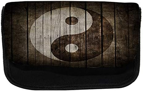 Зачудувачки случај на молив на Јинг Јанг, биланс на рустикално дрво, торба со молив со ткаенини со двоен патент, 8,5 x 5,5, беж кафеава