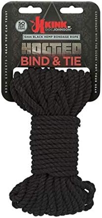 Kink by Doc Johnson - Hogtied - Bind & Tie - 6 mm јаже за ропство од коноп - 50 стапки, црно