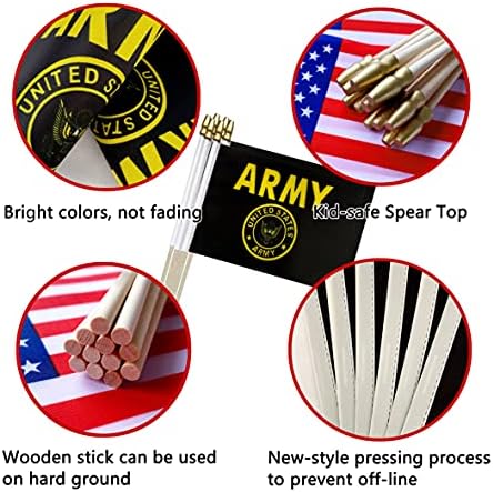 TSMD американска армија злато сртот со знамиња со мали мини рачно држени воени знамиња украси, 5x8 инчи, 12 пакувања