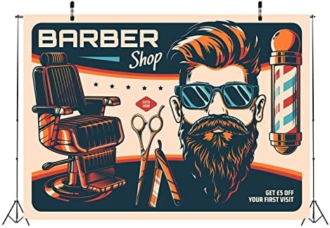Локатор ткаенина 5x3ft бербер продавница за позадини за коса стилисти за коса, слика за коса салон за бричење стол сина црвена лента фотографија