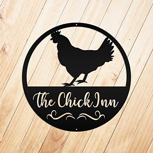 Gomblessign the Chick Inn Round Cooker Metal Sign, Sign, Metal Wallид декор за домашно кујно кафе, бар, бар, бар, декор на земјоделски