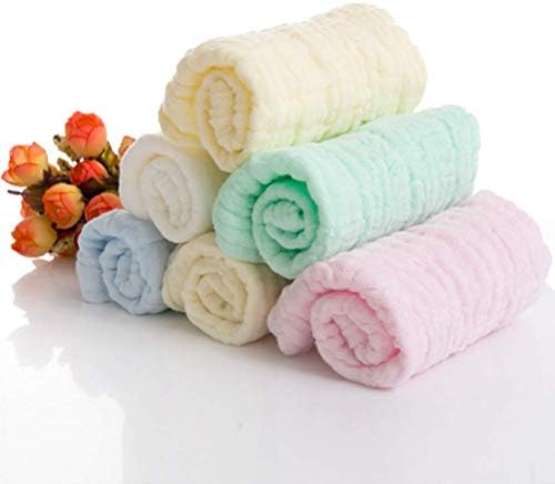Toyandona 6pcs Бебе муслински крпи, 6 слоеви памучни рачни мијалници Дополнителни абсорбенти и меки плескави крпи-10 x 10 инчи, случајна боја