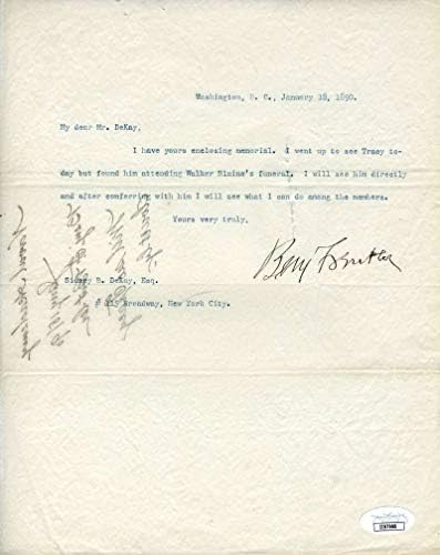 Генерал Бенџамин Батлер Јса Коа Рака Потпиша Граѓанска Војна 1890 Писмо Автограм