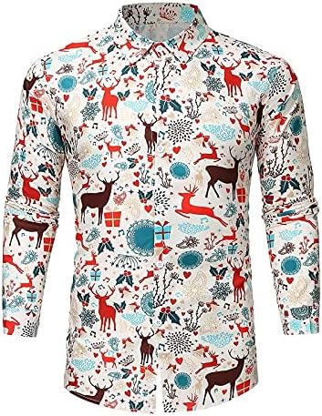 Јакна за кошули за мажи случајно смешно печатење лесна есен и зимска мода лежерна Божиќна кошула со долг ракав врв