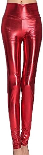 Oplxuo faux кожни хеланки за жени со високи половини панталони фашоин еластични хулахопки секси сјајни патенти кожни панталони за