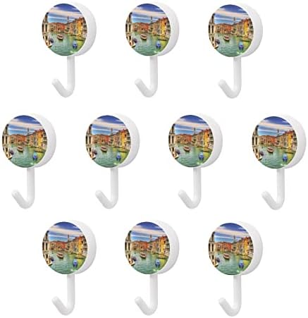 Вода Венеција Италија, лепила куки сет од 10 тркалезни пластични куки без куки за wallидови за нокти за кујнска бања домашна канцеларија
