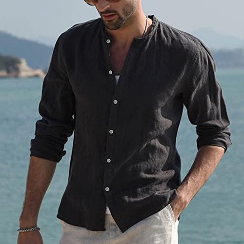 Кошули со постелнина XXBR за мажи, 2022 пролетно копче со долг ракав надолу, лабава деловна кошула за одмор на чешми за одмори на плажа