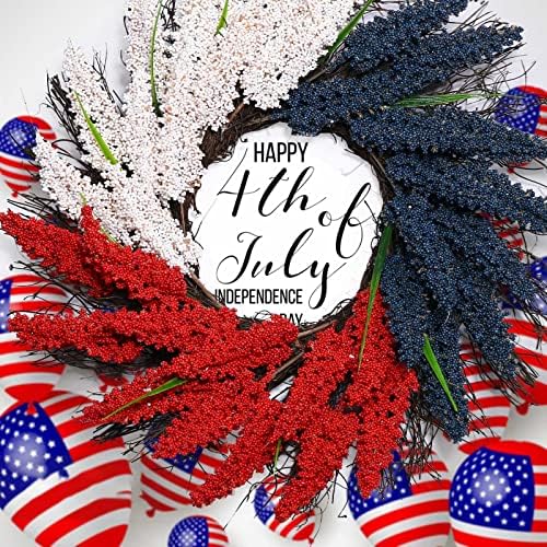 4 -ти јули патриотски венец од влезната врата, црвено бело сино венец рачно изработени украси на отворено 16 инчи, ден на независност