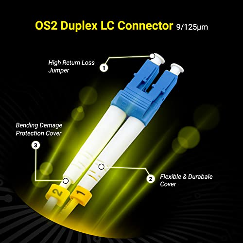 Cableујорк кабли ™ 1M OS2 LC до SC Fiber Patch Cable | Дуплекс Корнинг со единечен режим 9/125 SC до lc скокач на lc | Висока брзина
